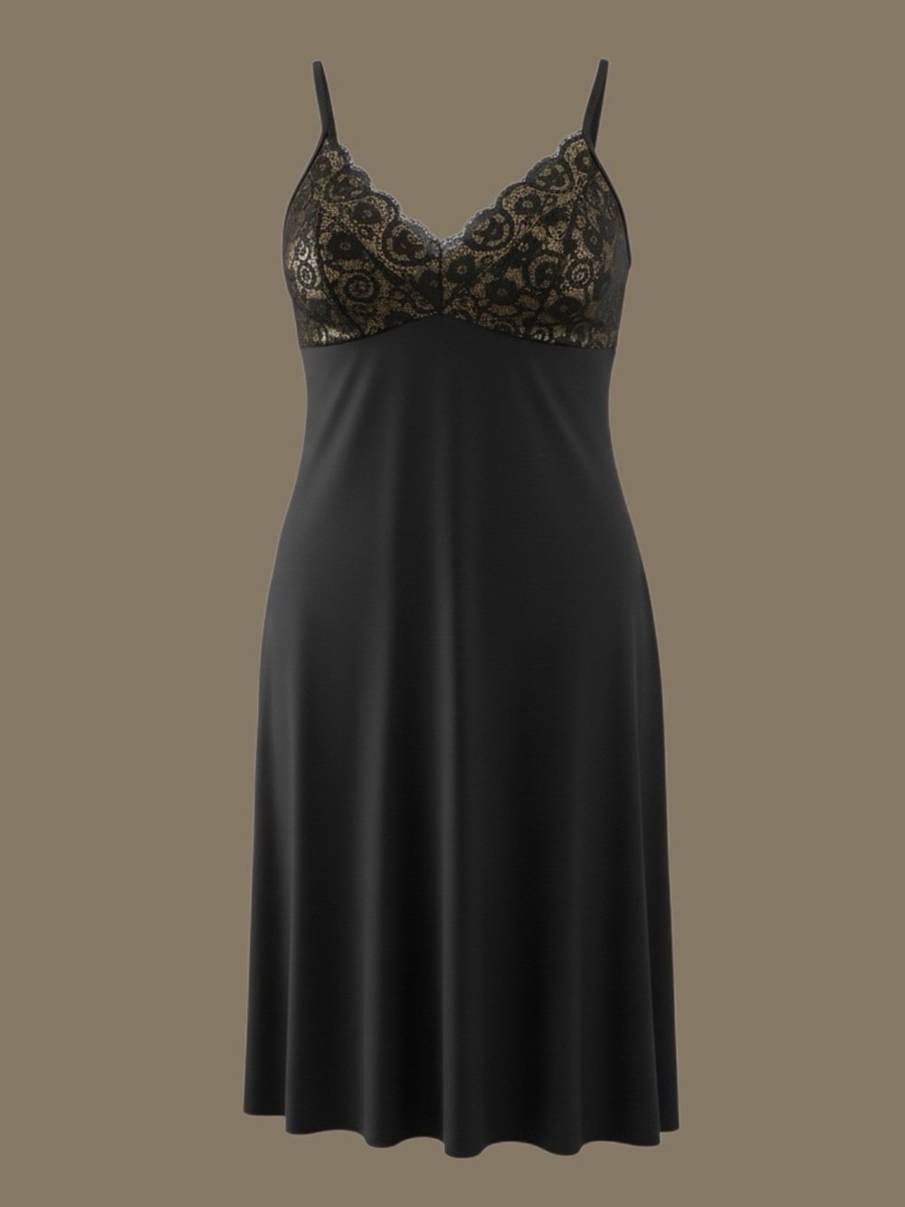 Commando Black Lace Slip Dress Tan Bodice Mini Cami Y2K